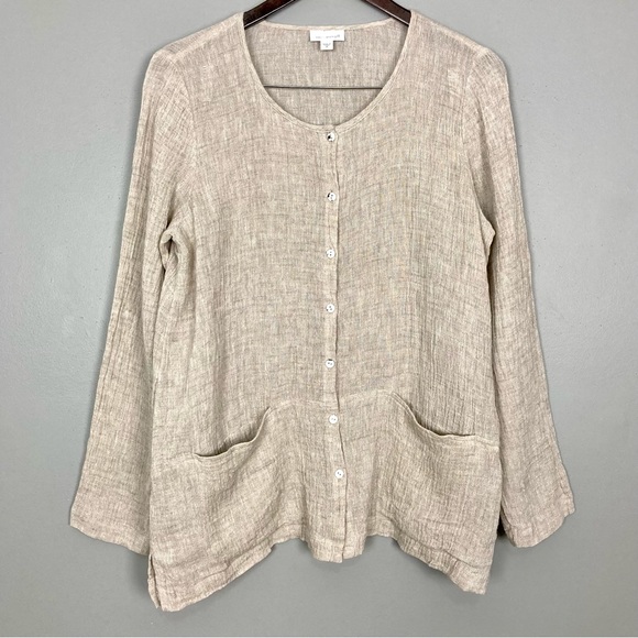 J. Jill Tops - J. Jill Lagenlook Linen Top Women’s Size M PureJill Button Front Crinkle Pockets